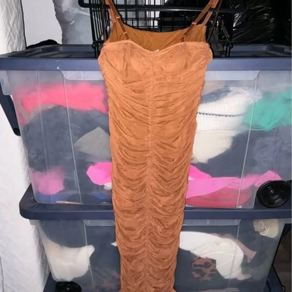 Timing Burnt Orange Ruched Midi Dress Size S